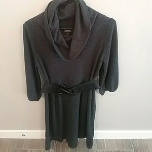 Size L Dark Grey Sweater Dress with Belt